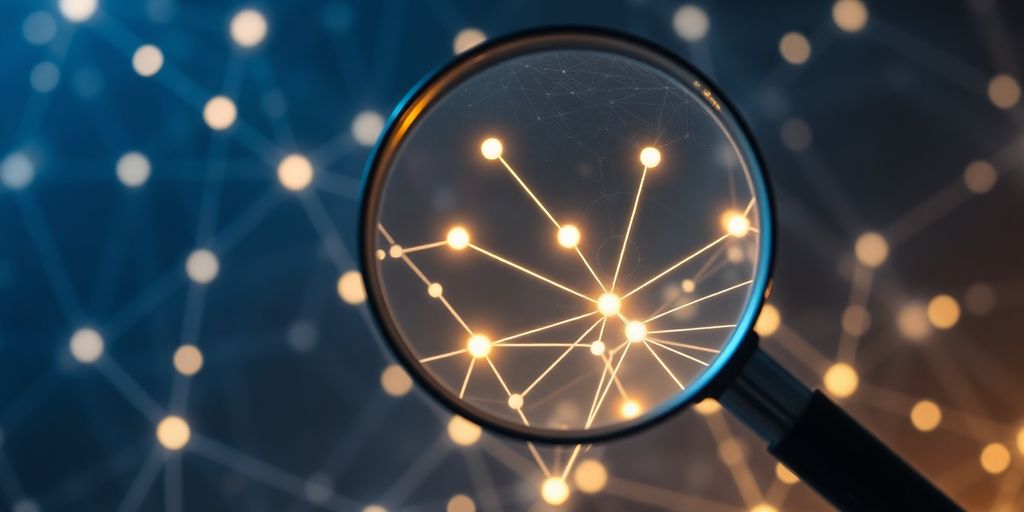 Magnifying glass over intricate web of connected ideas