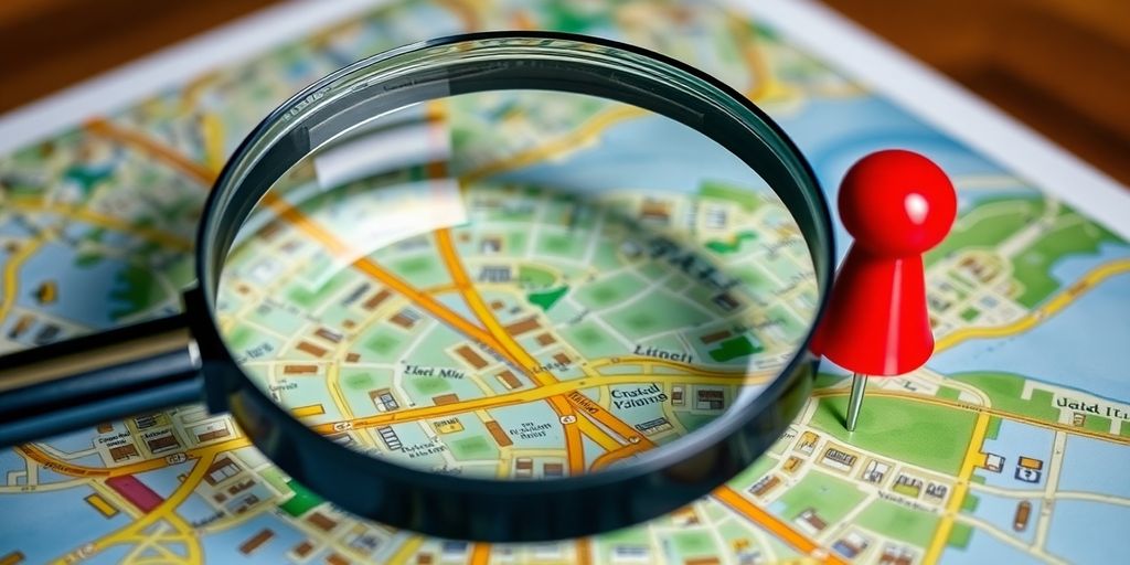 Magnifying glass over a map