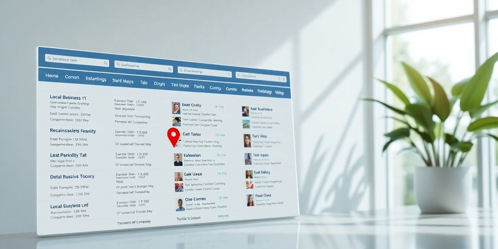 Local business listings with map markers.